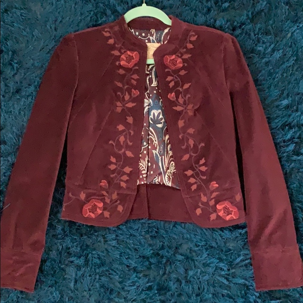 Lucky Brand Burgundy Embroidered Jacket